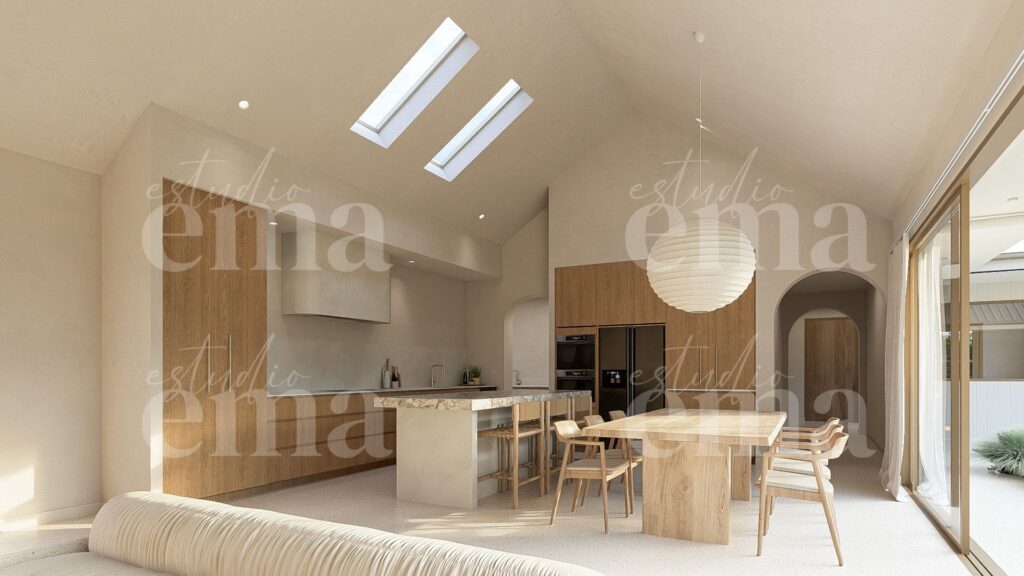Kitchen and dining with timber cabinetry and skylights, Project Burekup, Burekup WA